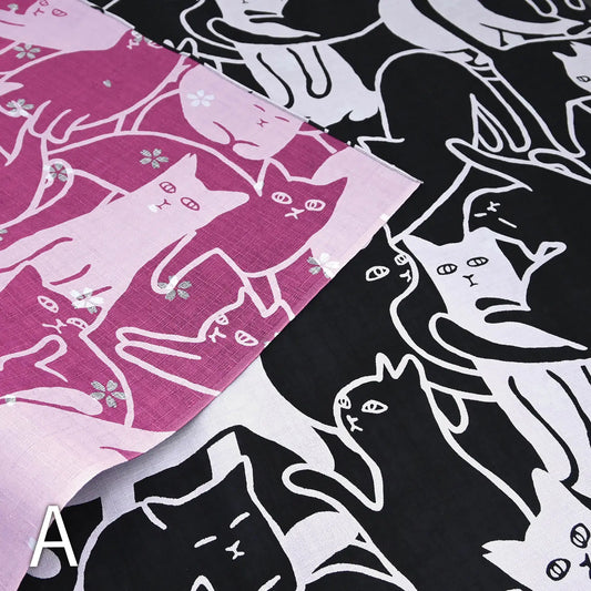 50cm Reversible Furoshiki | Cat Puzzle (black & pink)