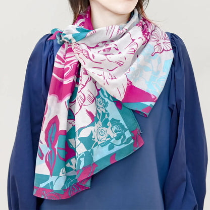 97cm Furoshiki | Rose (pink & turquoise)