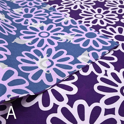 105cm Reversible Furoshiki | Hana to Neko (blue & purple)