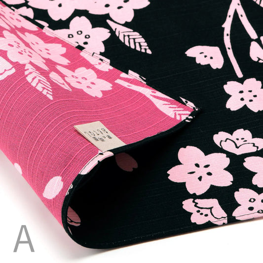 105cm Reversible Furoshiki | Sakura (black & pink)