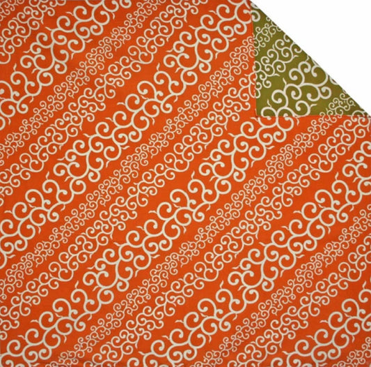 50cm Double Sided Furoshiki | Stripe Karakusa (orange/green)