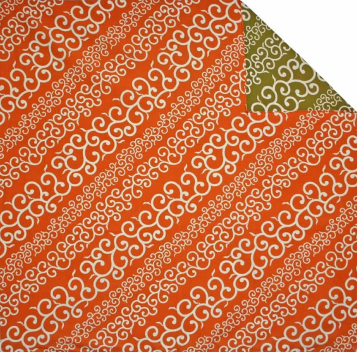 103cm Double Sided Furoshiki | Stripe Karakusa (orange/green)