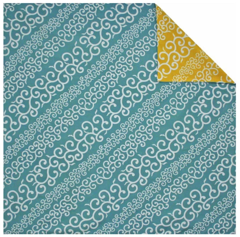 50cm Double Sided Furoshiki | Stripe Karakusa (turquoise/yellow)