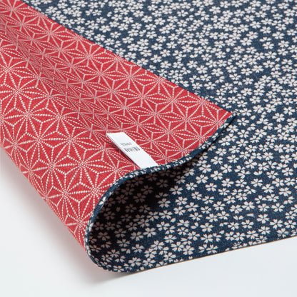 50cm Double Sided Furoshiki | Asanoha Sakura (navy & red)