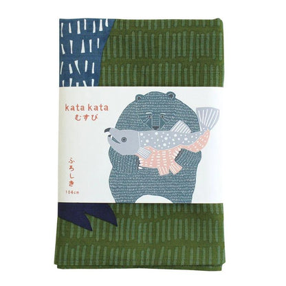 104cm Kata Kata Musubi Furoshiki | Bears & Salmon Green