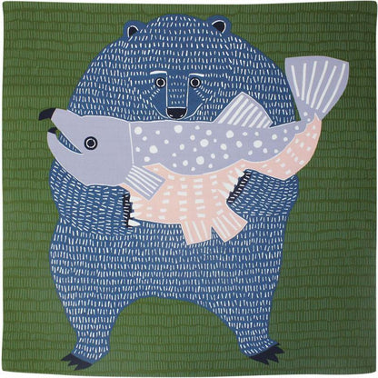 104cm Kata Kata Musubi Furoshiki | Bears & Salmon Green