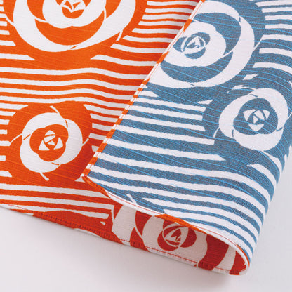 100cm Isa Monyo Reversible Furoshiki | Tsubaki Orange & Blue